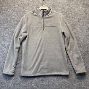 London Fog Collection Pullover Mens Medium Gray Herringbone 1/4 Zip Sherpa Lined